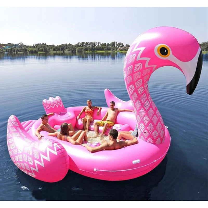 6 Person Flamingo Unicorn Pool Float Island Blow up Summer Beach Swimming Party Lounge Raft Toys