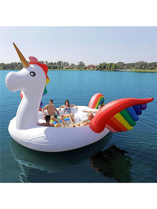 6 Person Flamingo Unicorn Pool Float Island Blow up Summer Beach Swimming Party Lounge Raft Toys