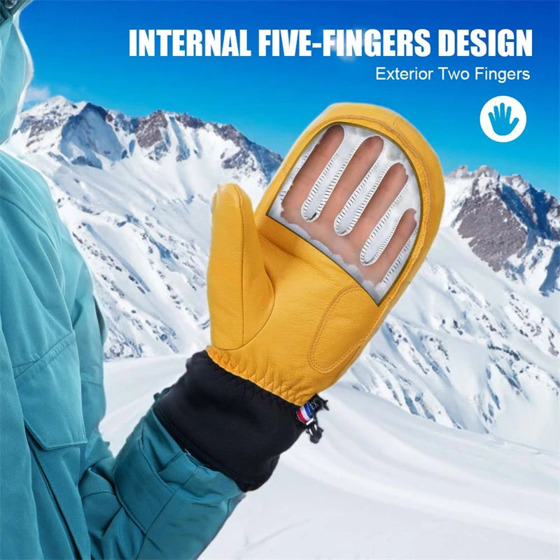 Ski Gloves Waterproof Snowboard Mittens for Men Women Skiing Snowmobile Cycling Goat Leather Winter Thermal Snow Gloves