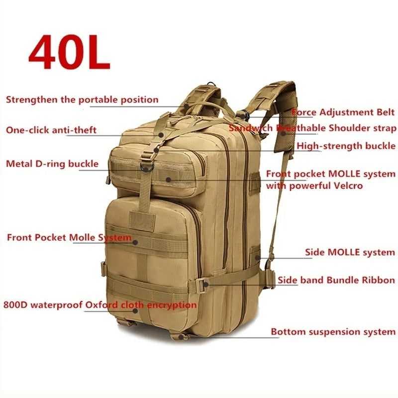 20L/40L Outdoor Rucksacks Tactical Backpack Sports Camping Hiking Trekking Fishing Hunting Bag