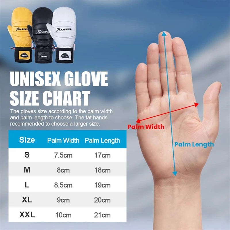 Ski Gloves Waterproof Snowboard Mittens for Men Women Skiing Snowmobile Cycling Goat Leather Winter Thermal Snow Gloves